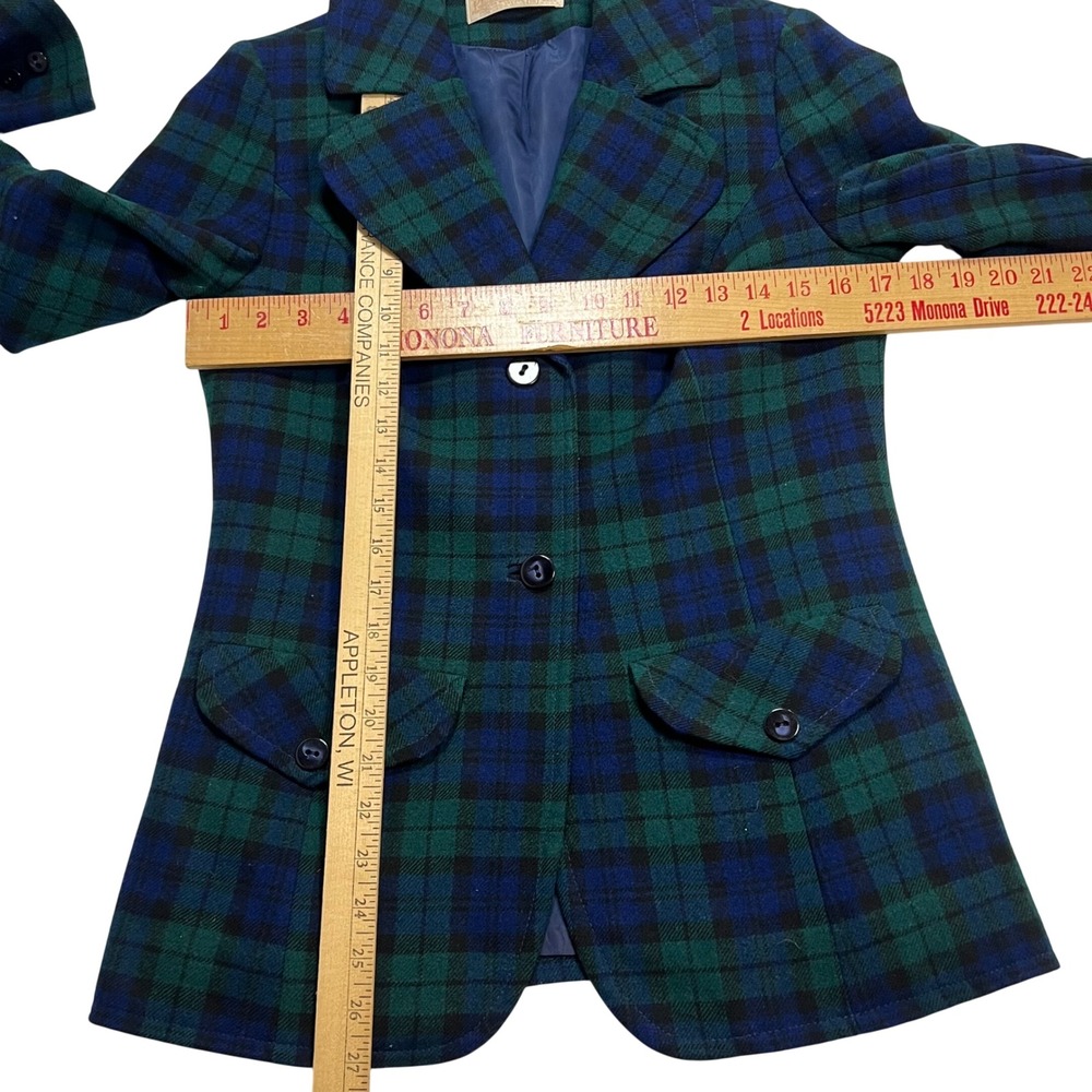 Pendleton Vintage Wool Blazer Black Watch Plaid Tartan Jacket Green Blue Size 10 - Picture 6 of 11